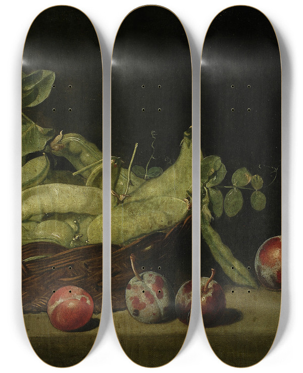 Triptych art skateboard deck of Mateusz Tokarski Still Life With Peas by Mateusz Tokarski (1747-1807)
