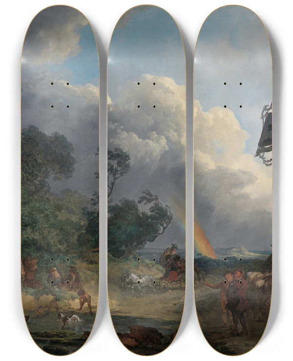 Triptych art skateboard deck of Philip James De Loutherbourg The Rainbow by Philip James De Loutherbourg (1740-1812)