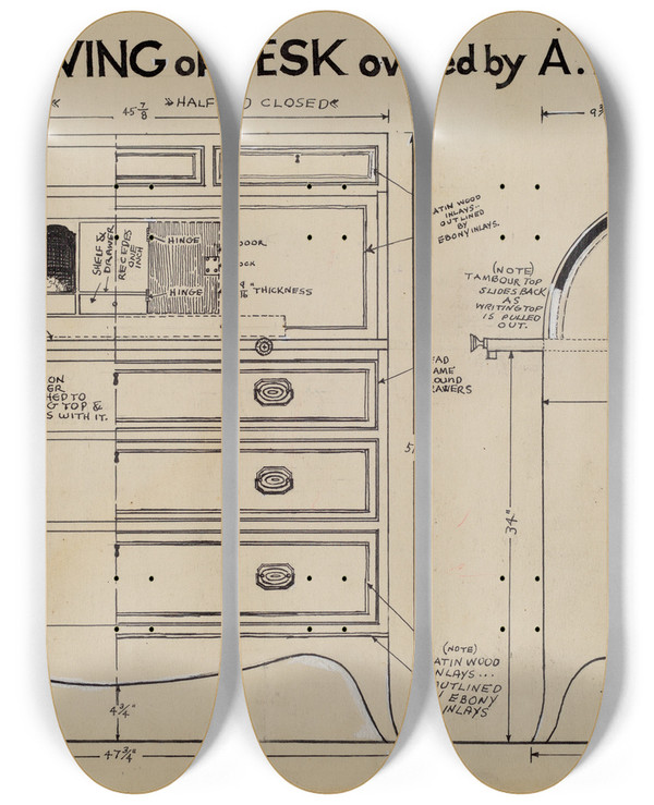 Triptych art skateboard deck of Bernard Krieger Secretary_2 by Bernard Krieger