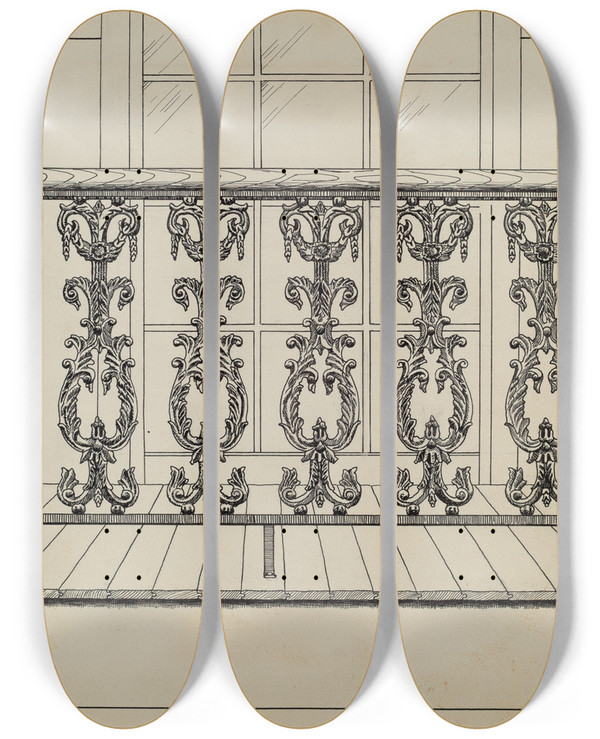 Triptych art skateboard deck of Ray Price Cast Iron Balcony Rail_3 by Ray Price (20-)