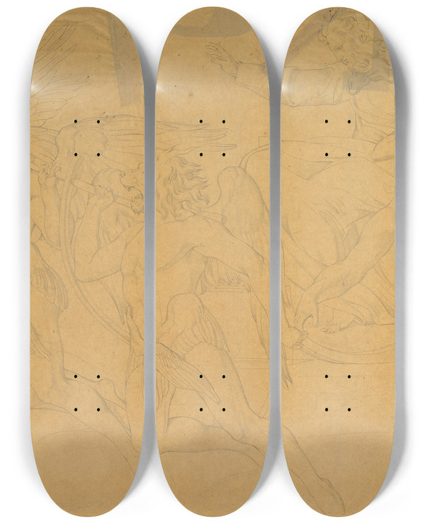 Triptych art skateboard deck of Bonaventura Genelli The Vision Of Ezekiel by Bonaventura Genelli (1798-1868)