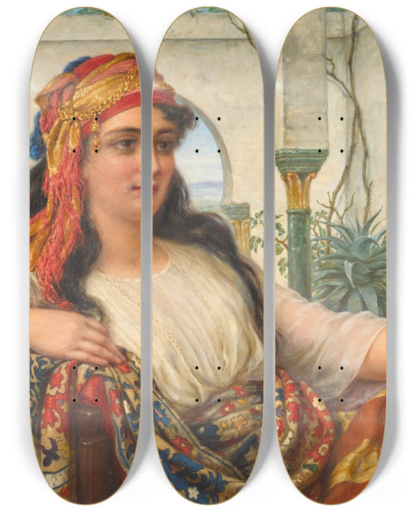 Triptych art skateboard deck of William Gale A Restful Moment by William Gale (1823-1909)