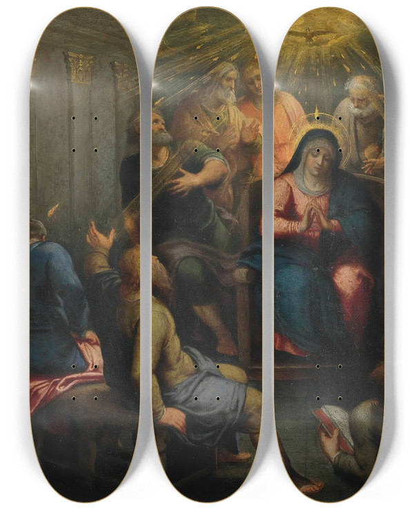 Triptych art skateboard deck of Otto Van Veen The Pentecost by Otto van Veen (1556-1629)