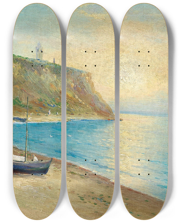 Triptych art skateboard deck of Grigori Ivanovitch Kapustin A Scene In Crimea by Grigori Ivanovitch Kapustin (1865-1925)