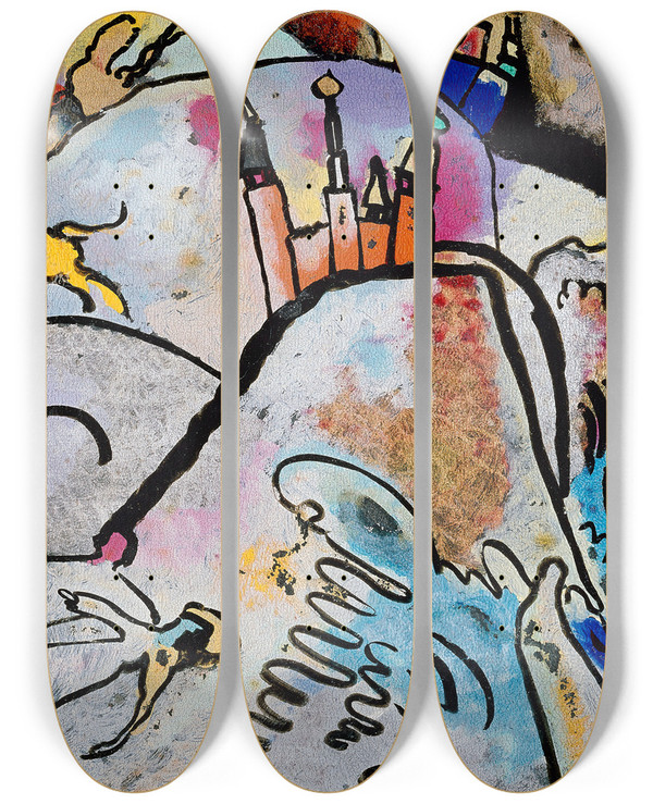 Triptych art skateboard deck of Wassily Kandinsky With Sun by Wassily Kandinsky (1866-1944)