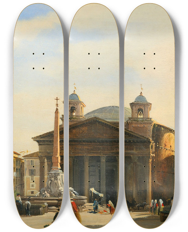 Triptych art skateboard deck of Ippolito Caffi The Pantheon Rome by Ippolito Caffi (1809-1866)