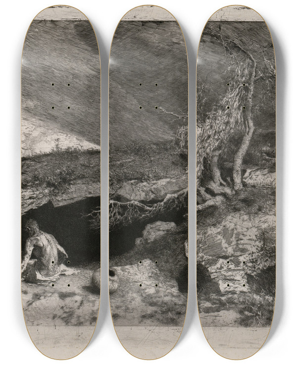 Triptych art skateboard deck of Mariano Fortuny Marsal Anchorite by Mariano Fortuny Marsal (1838-1874)