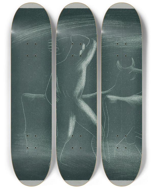 Triptych art skateboard deck of Mikul Galanda Pastier S Kravami_1 by Mikulas Galanda (1895-1938)
