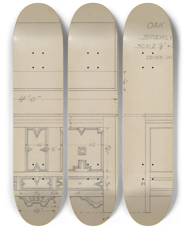Triptych art skateboard deck of Robert Brigadier Chest by Robert Brigadier