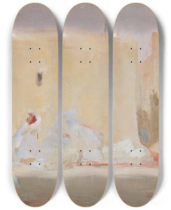Triptych art skateboard deck of Jan Cigliski Sahara Buildings by Jan Ciaglinski (1858-1913)