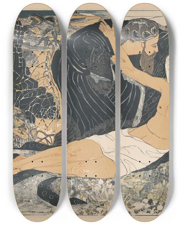Triptych art skateboard deck of Carel Adolph Lion Cachet De Barmhartige Samaritaan by Carel Adolph Lion Cachet (1864-1945)