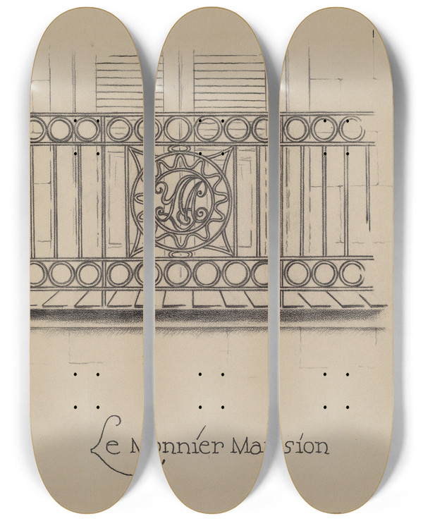 Triptych art skateboard deck of Ray Price Wrought Iron Railing by Ray Price (20-)