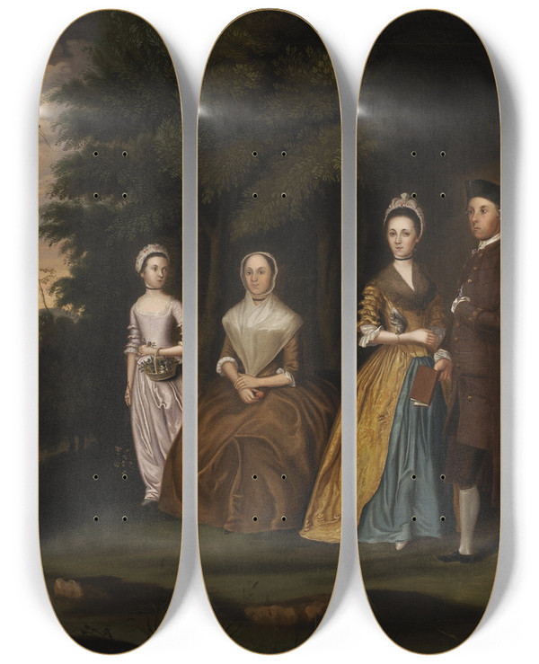 Triptych art skateboard deck of William Williams The Wiley Family by William Williams (1727-1791)