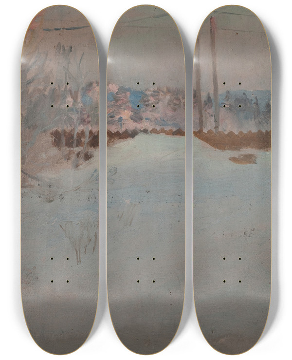 Triptych art skateboard deck of Akseli Gallenkallela Sumuaamu Malmilla by Akseli Gallen Kallela (1865-1931)