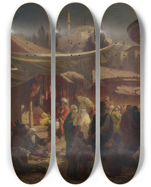 Triptych art skateboard deck of Alois Schnn Trkischer Bazar by Alois Schonn (1826-1897)