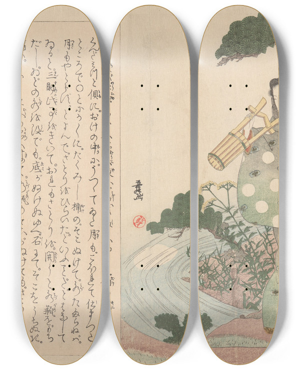 Triptych art skateboard deck of Keisai Eisen Summer by Keisai Eisen (1790-1848)