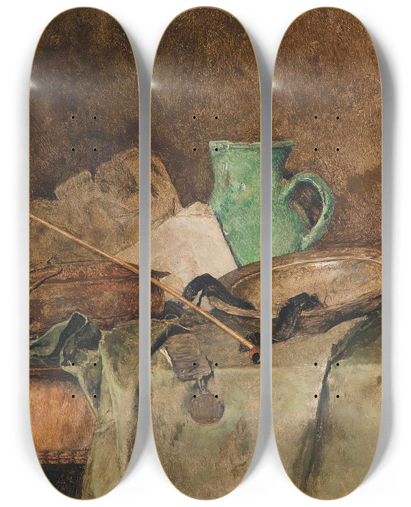 Triptych art skateboard deck of Fritz Rojka Stillleben Mit Krug Und Peife by Fritz Rojka (1878-1939)