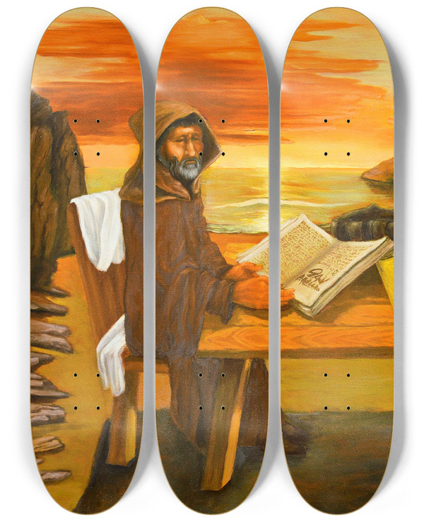 Triptych art skateboard deck of Jos De Martn Simn Monje Ocasiano by Jos de Martn Simn (1940)