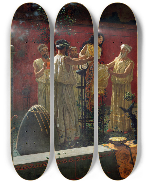 Triptych art skateboard deck of Camillo Miola The Oracle by Camillo Miola (1840-1919)