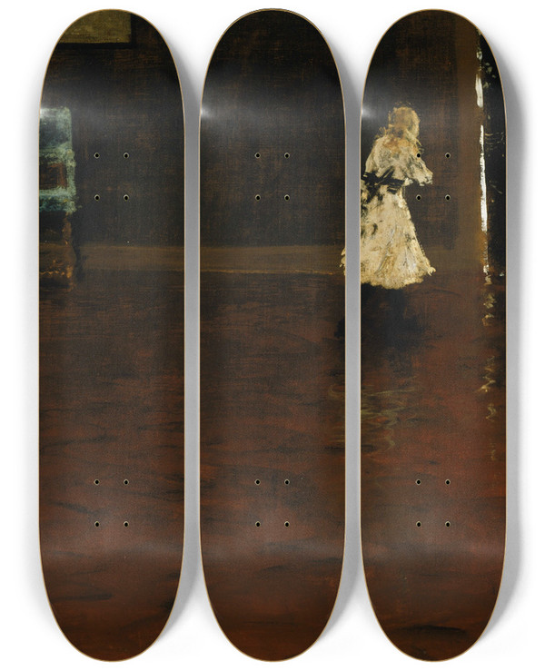 Triptych art skateboard deck of William Merritt Chase Hide And Seek by William Merritt Chase (1849-1916)