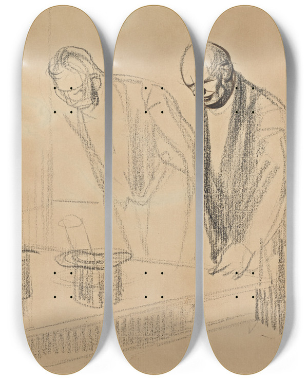 Triptych art skateboard deck of Jeanlouis Forain The Hats Of The Allies Recto by Jean Louis Forain (1852-1931)