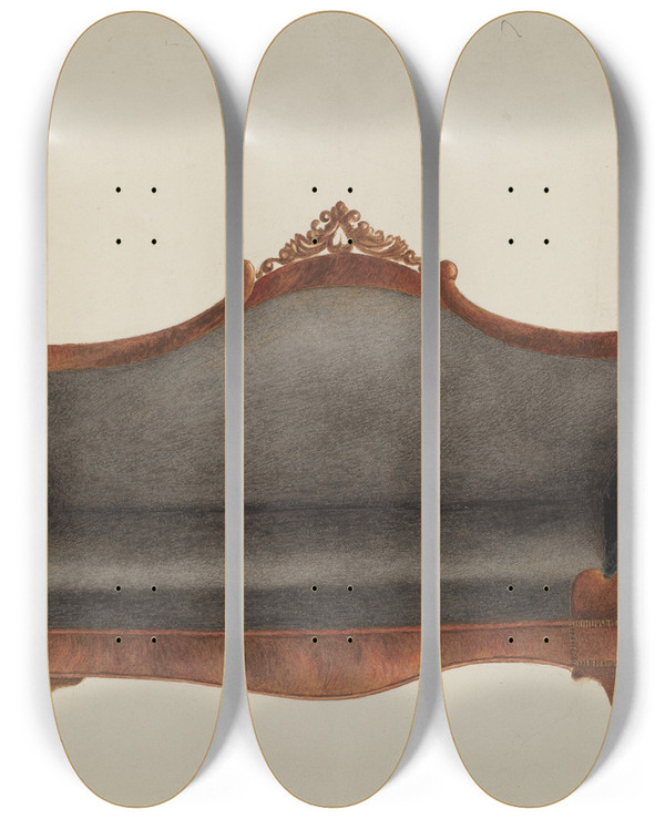 Triptych art skateboard deck of Margaret Stottlemeyer Sofa by Margaret Stottlemeyer