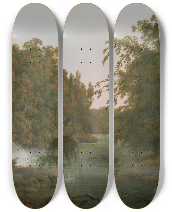 Triptych art skateboard deck of Joseph Wright Of Derby Dovedale by Joseph Wright Of Derby (1734-1797)