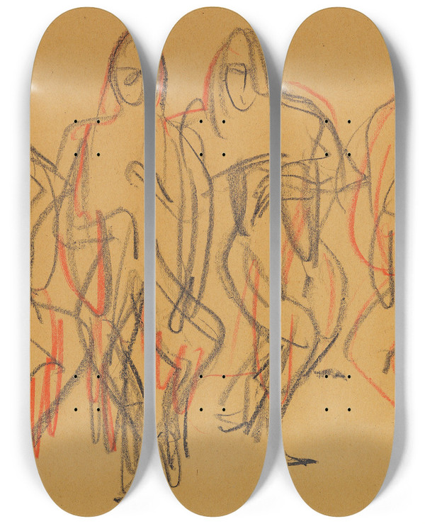 Triptych art skateboard deck of Ernst Ludwig Kirchner Wigman Tanz by Ernst Ludwig Kirchner (1880-1938)