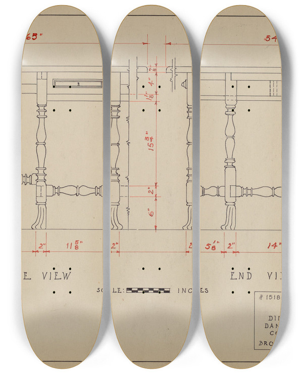 Triptych art skateboard deck of B Holstgrubbe Gatelegged Table_2 by B. Holst-Grubbe