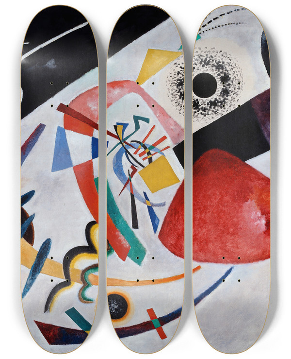 Triptych art skateboard deck of Wassily Kandinsky Red Spot Ii by Wassily Kandinsky (1866-1944)