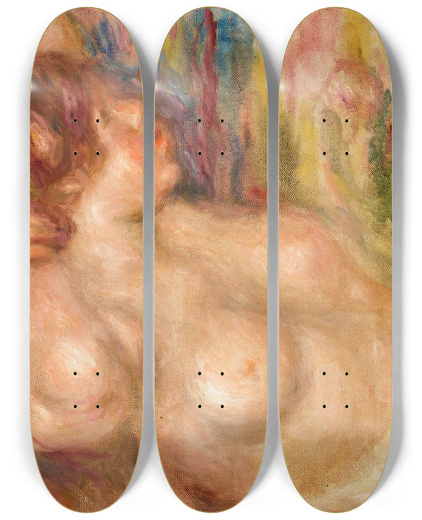 Triptych art skateboard deck of Pierreauguste Renoir Femme La Poitrine Nue Endormie by Pierre-Auguste Renoir (1841-1919)