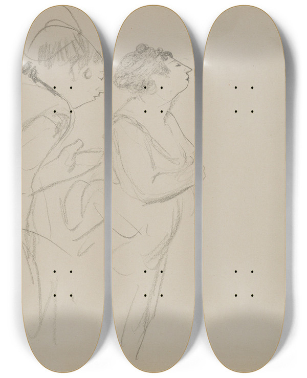 Triptych art skateboard deck of Edgar Degas Sketches Of Caf Singers_4 by Edgar Degas (1834-1917)