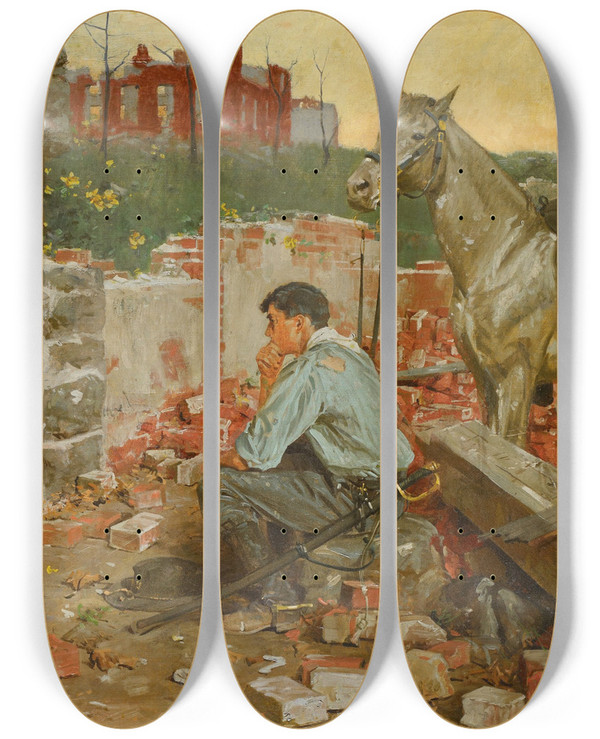 Triptych art skateboard deck of William Gilbert Gaul Return Home by William Gilbert Gaul (1855-1919)