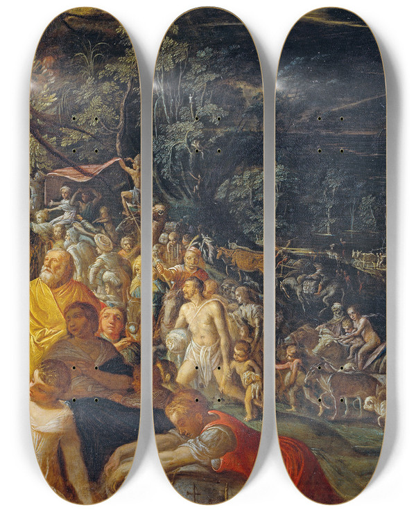 Triptych art skateboard deck of Adam Elsheimer The Deluge by Adam Elsheimer (1578-1610)