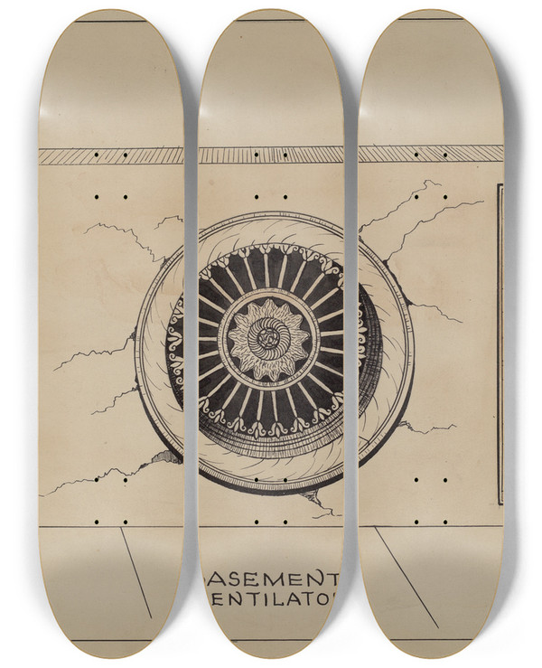 Triptych art skateboard deck of Ray Price Cast Iron Basement Vent by Ray Price (20-)