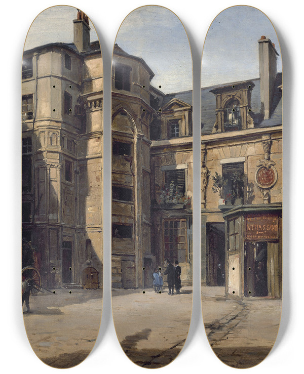 Triptych art skateboard deck of Pauljosephvictor Dargaud Lhtel Du Prvt Passage Charlemagne by Paul-Joseph-Victor Dargaud (1873-1921)