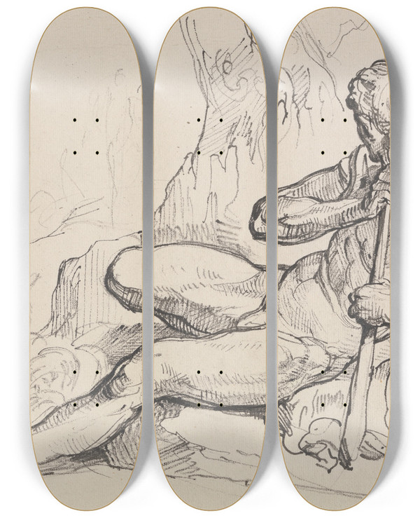 Triptych art skateboard deck of Ramsay Richard Reinagle Hercules Resting by Ramsay Richard Reinagle (1775-1862)