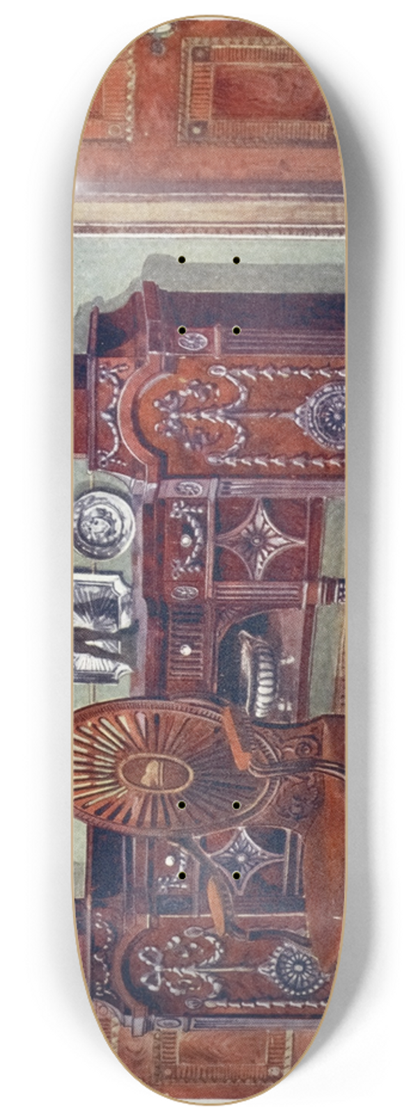 Edwin Foley - Carved mahogany pedestal sideboard, Oval wheel-back masters chair 8.25 inch art skate deck