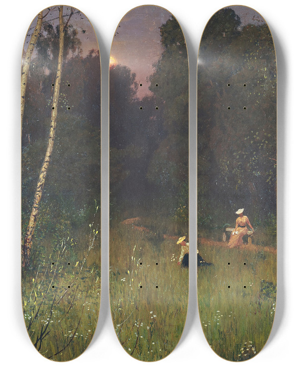 Triptych art skateboard deck of Nikolai Nikanorovich Dubovskoy Twilight by Nikolai Nikanorovich Dubovskoy (1859-1918)