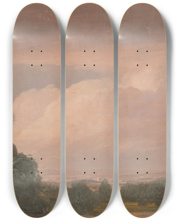 Triptych art skateboard deck of Frederic Edwin Church Landscape Possibly Hudson Valley by Frederic Edwin Church (1826-1900)