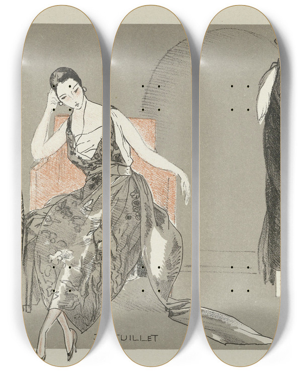 Triptych art skateboard deck of Fernand Simon Doeuillet by Fernand Simeon (1884-1928)