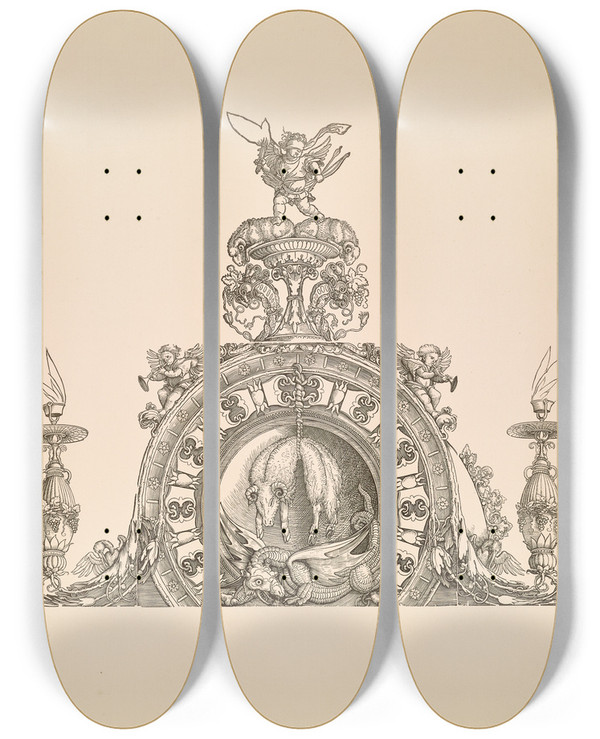 Triptych art skateboard deck of Eduard Chmelarz Die Ehrenpforte Des Kaisers Maximilian I Pl02 by Eduard Chmelarz (1847-1900)