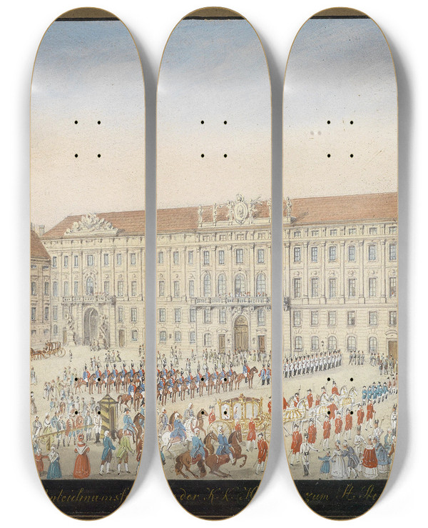 Triptych art skateboard deck of Balthasar Wigand Fronleichnam by Balthasar Wigand (1771-1846)