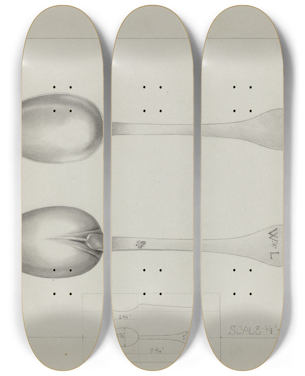 Triptych art skateboard deck of Charlotte Winter Silver Spoon_2 by Charlotte Winter (20-)