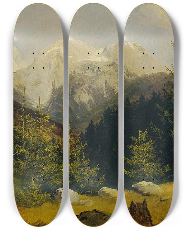 Triptych art skateboard deck of Joseph Holzer Der Hohe Gll by Joseph Holzer (1824-1876)