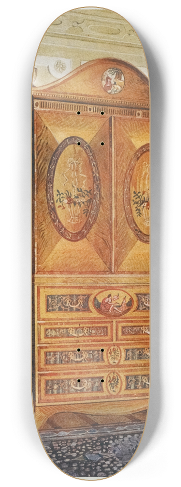 Edwin Foley - Satinwood wardrobe, inlaid with tulipwood, harewood, holly, ebony, mahogany, and other woods 8.25 inch art skate deck