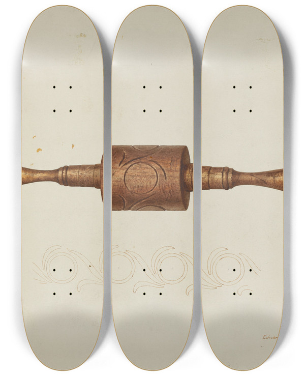 Triptych art skateboard deck of Edward L Loper Rolling Pin by Edward L Loper (1916-2011)
