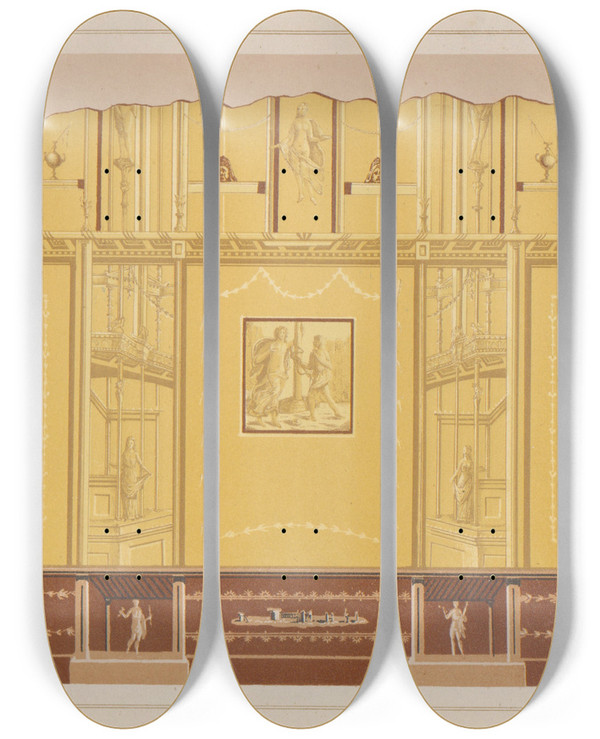 Triptych art skateboard deck of Victor Steeger The Most Beautiful Walls In Pompeii Pl06 by Victor Steeger (19-)