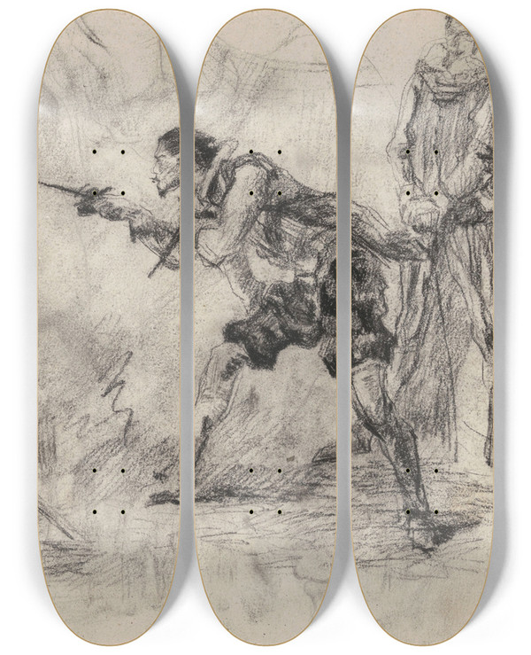 Triptych art skateboard deck of James Ensor Don Quixote_16 by James Ensor (1860-1949)