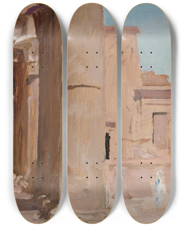 Triptych art skateboard deck of Jan Cigliski Temple From The Journey To Egypt 2 by Jan Ciaglinski (1858-1913)